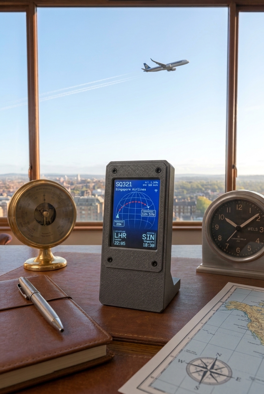 WhatsAbove device showing a live overhead flight